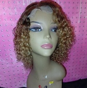 10" Bohemian Virgin Jheri Curly Honey Blonde Glueless Human Hair Wig